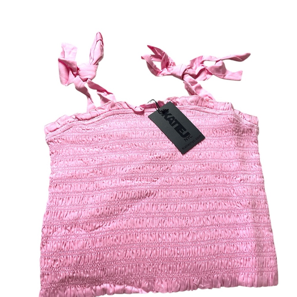 Katie J NYC Pink Smocked Sleeveless Tank Top